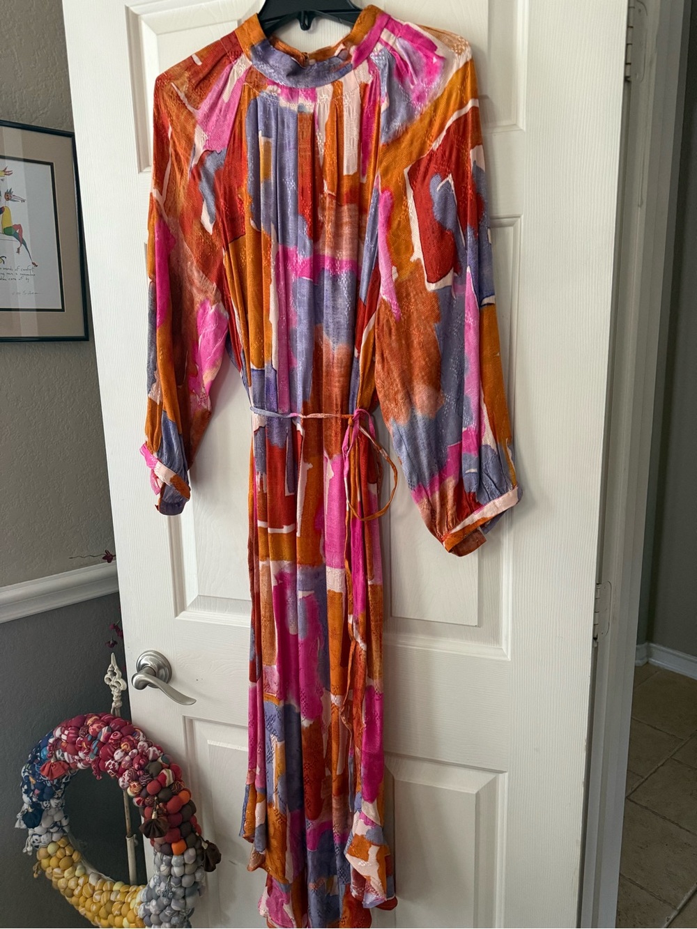 Anthropologie Multicolor Abstract Print Long Sleeve Maxi Dress